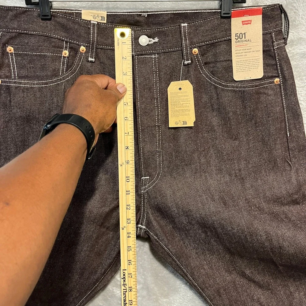 Levi's 501 Original Jeans Men 36x30 Brown Shrink-To-Fit Rigid Denim Straight Leg